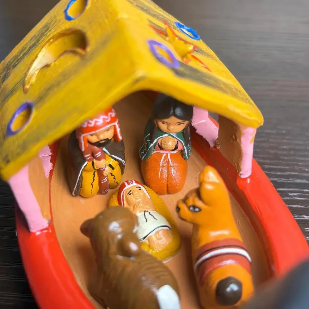 Handmade‎ Peruvian Clay Nativity Canoe Donkey: Folk Art Christmas Crèche